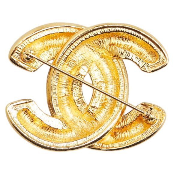 CHANEL Gold Logo Brooch